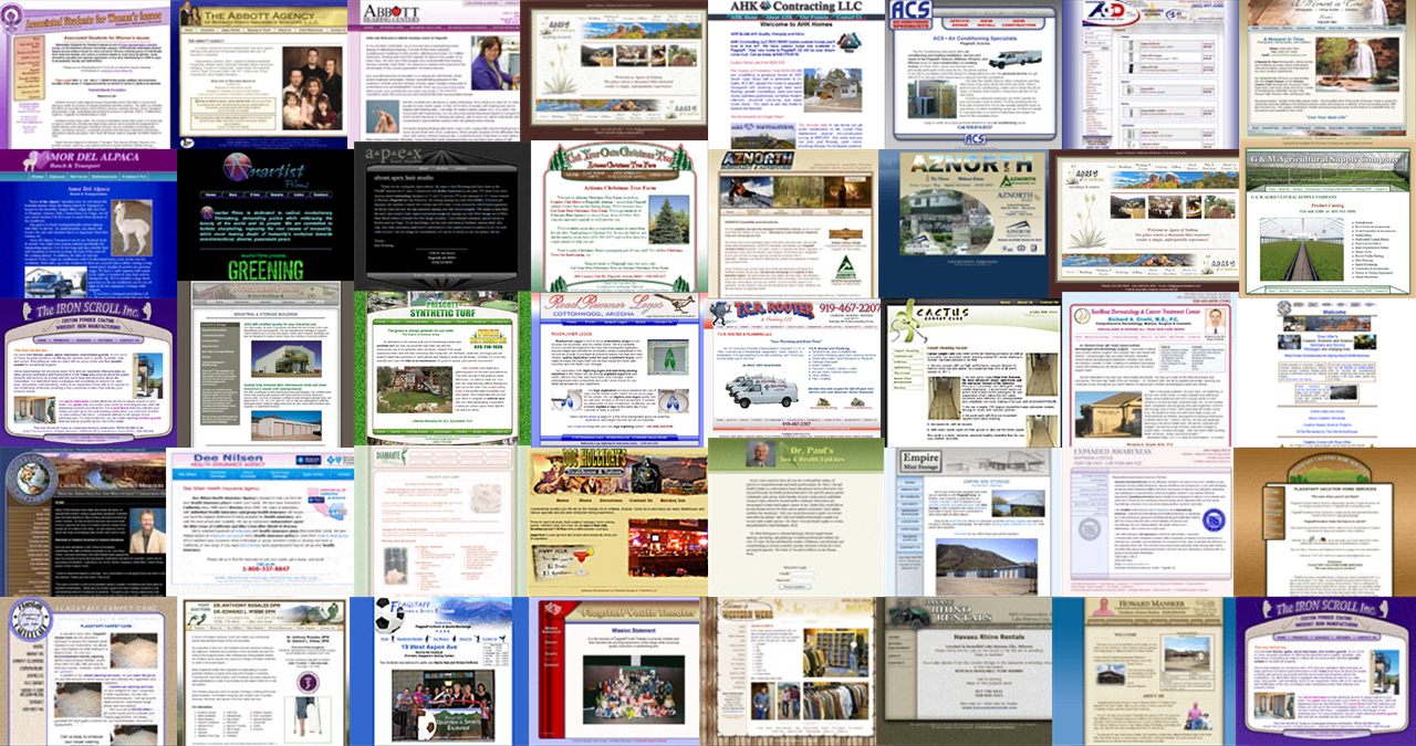 A collage of dozens of tiny small-business website thumbnails from the TrailsWeb Express era