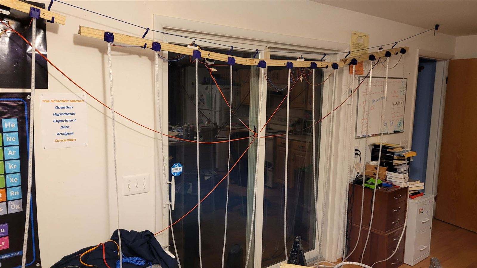 LED panels hanging along a wall during development