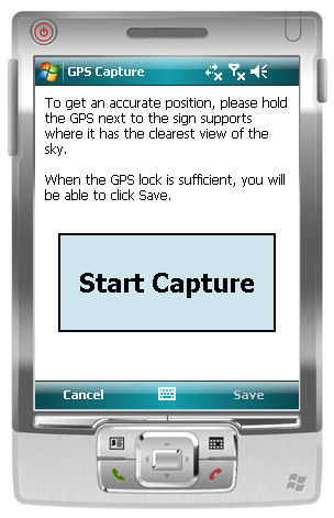 GPS capture screen on the Pocket PC