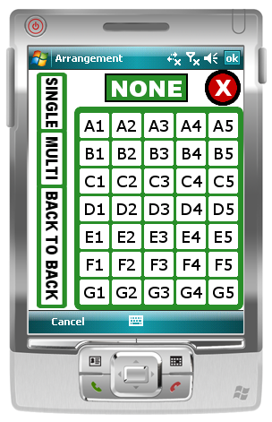 Sign arrangement grid picker labeled A1 through G5